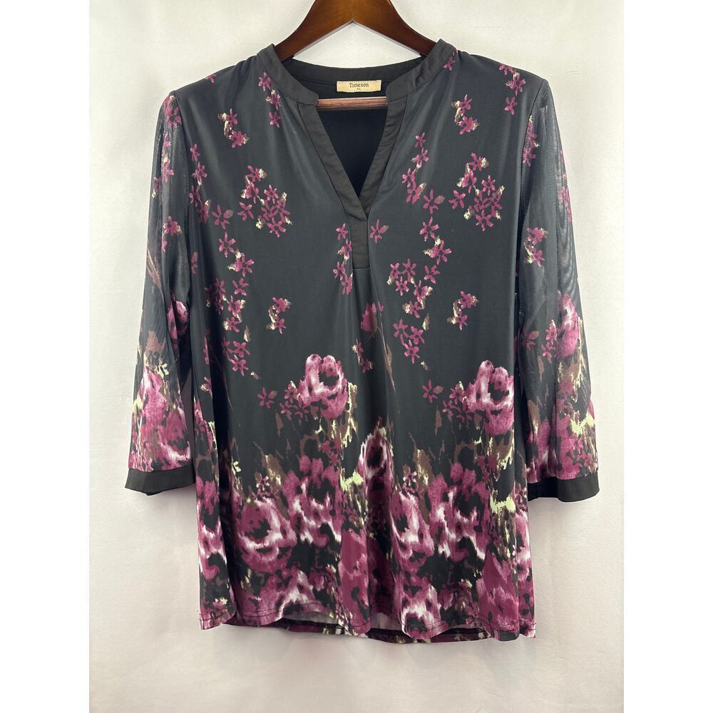 Women’s Timeson XL Black Floral Blouse w/ 3/4 Sleeves
